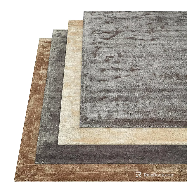 Three Stacked Square Rugs With Various Colors And Textures 3d model 