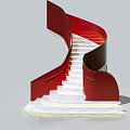 Elegant Modern Spiral Staircase With Red Railings White Marble Steps And Gold Accents