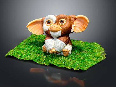 Cute Brown And White Furred Creature Figurine With Big Ears Sitting On Green Leaf 3d model