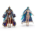 Game And Movie Characters With Crowns Long Blue Hair Elegant Robes And High Heels