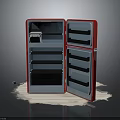 Red Double Door Refrigerator Open With Multiple Shelves And Sleek Design 3d model