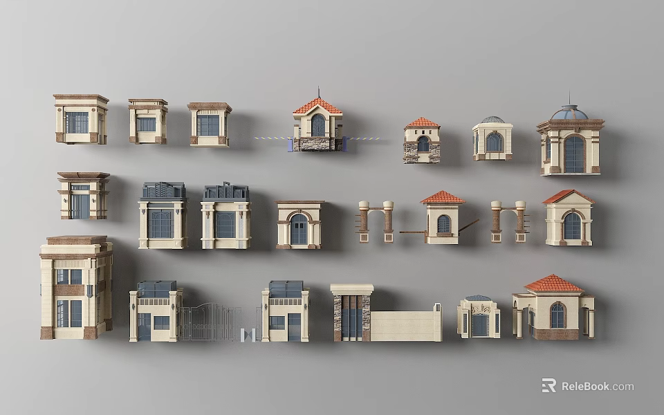 European Style Architecture 3D Models With Different Roofs Windows And Columns 3d model