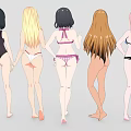 Five Anime Game Female Characters In Various Stylish Swimsuits Standing Together
