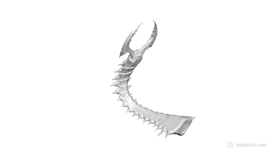 Modern Silver Metallic Sculpture With Curved Form And Spikes Artistic Design 3d model 