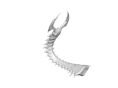Modern Silver Metallic Sculpture With Curved Form And Spikes Artistic Design 3d model