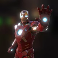 Iron Man Superhero in Red Armor with Glowing Eyes Arc Reactor and Outstretched Hand