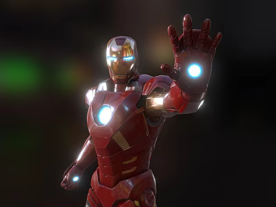 Iron Man Superhero in Red Armor with Glowing Eyes Arc Reactor and Outstretched Hand 3d model