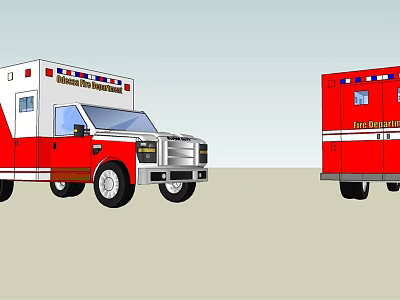 Front and Side View of Red White Ambulance and Fire Department Emergency Vehicles 3d model