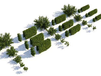 Well Trimmed Shrubs in Various Shapes with Lush Green Foliage for Garden Landscape Design 3d model