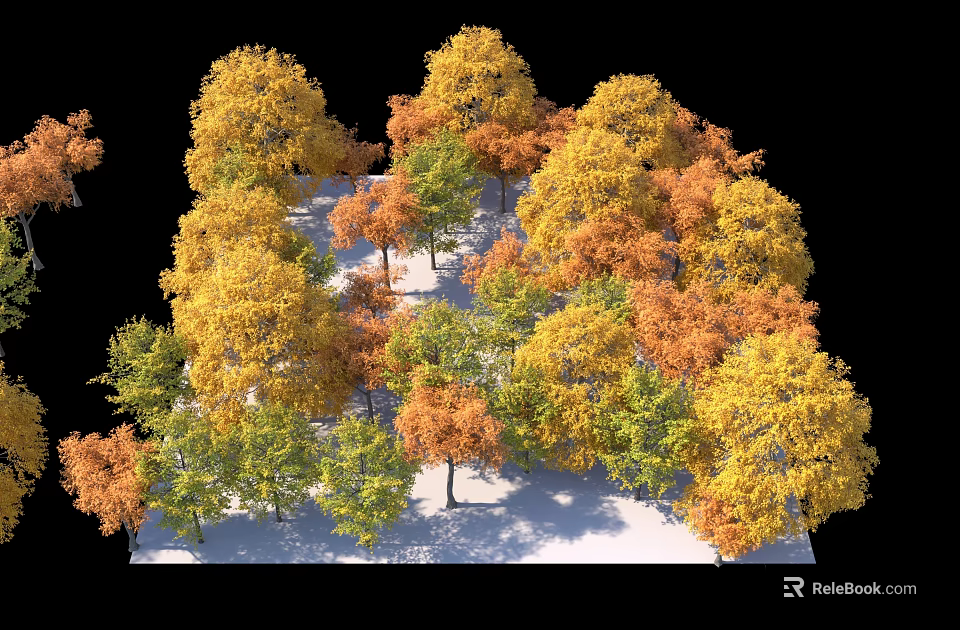 Vibrant Autumn Trees with Yellow Orange Green Foliage on Snowy Ground 3d model 