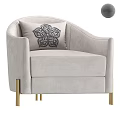 Light Gray Velvet Single Sofa With Gold Legs And Decorative Cushion Pattern 3d model
