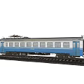 Blue And White Passenger Train Carriage On Railroad Tracks Model