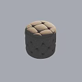 Tufted Round Ottoman with Soft Gray Upholstery for Living Room Extra Seating