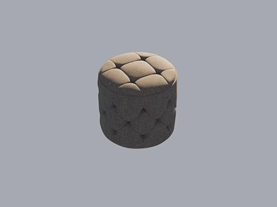 Tufted Round Ottoman with Soft Gray Upholstery for Living Room Extra Seating 3d model
