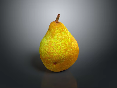 Ripe Yellow Pear With Green Spots On Dark Reflective Surface 3d model