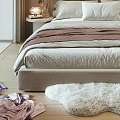 Stylish Modern Bedroom Interior With Tropical Leaf Mural Wall Chandelier Built-in Cabinets And Fluffy Rug
