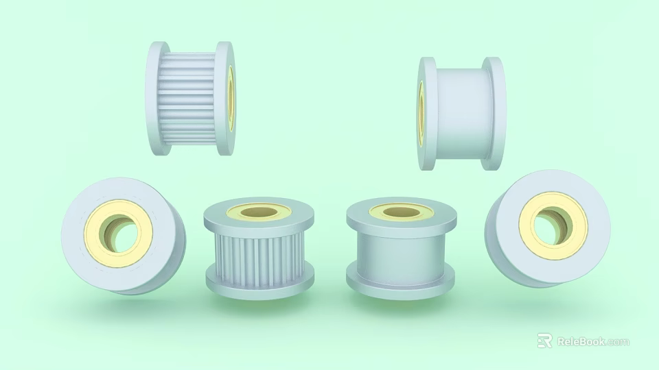 White Industrial Pulleys With Grooved Structure And Yellow Inner Holes 3d model 