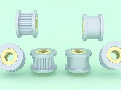 White Industrial Pulleys With Grooved Structure And Yellow Inner Holes 3d model