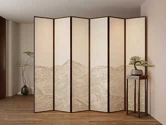 Chinese-style screen partition grid lattice mobile screen art partition 3d model
