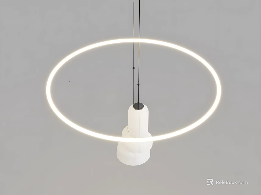 Modern Minimalist Pendant Light With Circular Illuminated Ring And White Cylindrical Base 3d model 