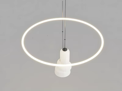 Modern Minimalist Pendant Light With Circular Illuminated Ring And White Cylindrical Base 3d model