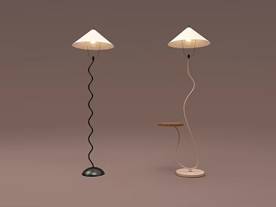 Contemporary Curved Floor Lamps With Conical Shade Black And Light Pole And Wooden Tray 3d model