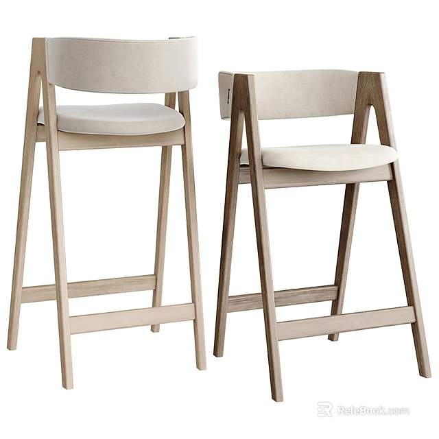 Modern Minimalist Bar Stools With Wooden Frames And Beige Fabric Seats 3d model 