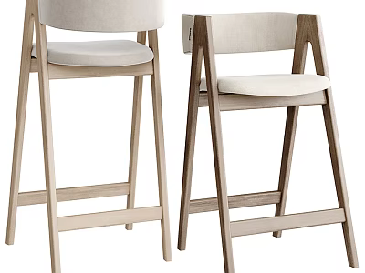 Modern Minimalist Bar Stools With Wooden Frames And Beige Fabric Seats 3d model