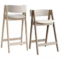 Modern Minimalist Bar Stools With Wooden Frames And Beige Fabric Seats