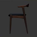 Modern Wooden Chair With Curved Armrests And Blue Cushion Seat For Home Furniture