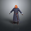 Man With Red Hair And Beard In Navy Blue Coat With Gold Buttons And Sword