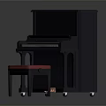 Elegant Dark Blue Upright Piano Musical Instrument With Red Cushioned Stool And Keys