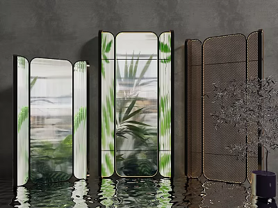 Interactive Zone With Modern Room Dividers Plant Patterns And Water Reflection 3d model