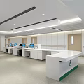 Spacious Hospital Corridor With Nurse Station Information Screen And Wheelchair Accessible Design