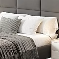 Modern Double Bed With Upholstered Headboard Pillows Blanket And Nightstand 3d model