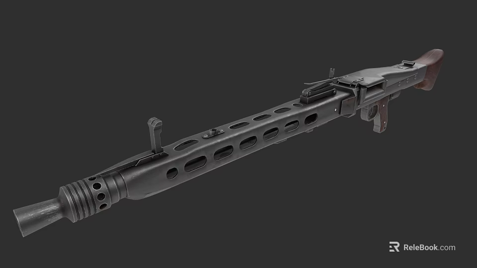 Black Tactical Rifle With Multiple Holes Design And Scope Attachment 3d model 