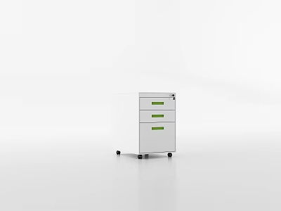 White Storage Cabinet With Drawers Green Handles And Rolling Wheels Design 3d model