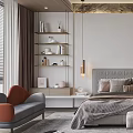 Modern Bedroom Interior With Upholstered Headboard Area Rug Nightstands And Decorative Art