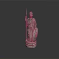 Detailed Classical Warrior Statue Standing With Spear Shield And Pedestal