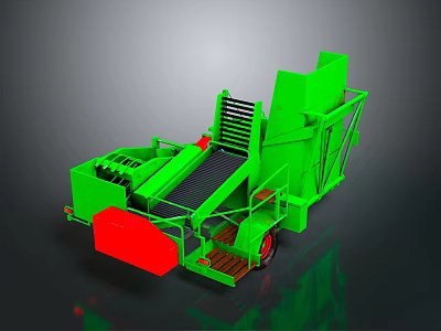 Green Agricultural Vehicle With Red Component And Conveyor Belt System 3d model