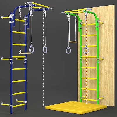 Colorful Sports Equipment With Ladders Hanging Rings And Climbing Ropes For Training 3d model