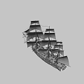 Vintage Wooden Ship With Multiple Masts Golden Sails And Detailed Structure