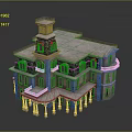 European Style Architectural Landscape With Tower Slate Roof Multiple Floors And Ornate Columns