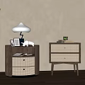 Modern Bedside Tables With Round Square Rattan Panels Drawers Table Lamp Books And Potted Plant