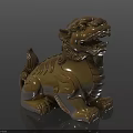 Ornamental Decor Set With Traditional Brass Lion Mythical Beast Statue For Home Decor