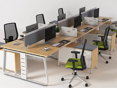 Modern Office Desk Workstation With Computer Chair Partition And Storage Drawers 3d model