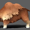 Brown Yak 3D Model with Long Fur Green Collar and White Hooves