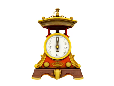 Decorative Ornament Set Vintage Table Clock With Red Gold Brown Accents And Ornate Design 3d model