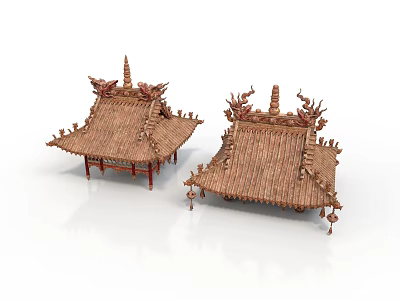 Traditional Chinese Architectural Roof Structures With Tiled Surfaces And Dragon Carvings 3d model