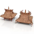 Traditional Chinese Architectural Roof Structures With Tiled Surfaces And Dragon Carvings